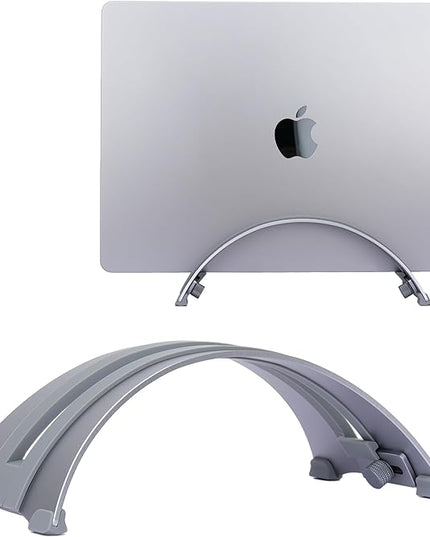 Adjustable Vertical Laptop Stand - 6061 Aluminum, CNC Precision, Anodized Finish, Fits All Laptops Including 17-inch, Ventilated Design, Anti-Slip Silicone Pads, ARC Shaped Stands