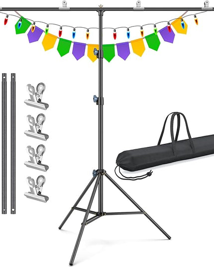 LINCO Lincostore Zenith Portable T-Shape Background Backdrop Stand Kit 5x6.7ft - 5ft Wide (Fixed) and 6.7ft High (Adjustable)- Lightweight Only 4 Lbs Easy to Carry and Storage Black