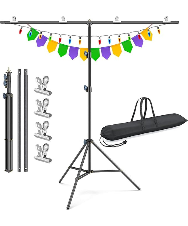 LINCO Lincostore Zenith Portable T-Shape Background Backdrop Stand Kit 5x6.7ft - 5ft Wide (Fixed) and 6.7ft High (Adjustable)- Lightweight Only 4 Lbs Easy to Carry and Storage Black