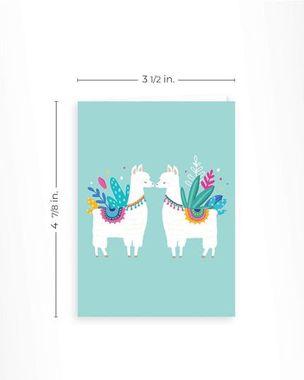 Llama Note Cards / 24 Adorable Animal All Occasion Greeting Cards With White Envelopes / 3 1/2" x 4 7/8" Desert Birthday Party Cards / Alpaca Thank You Note Card Set / 6 Cinco De Mayo Fiesta Designs