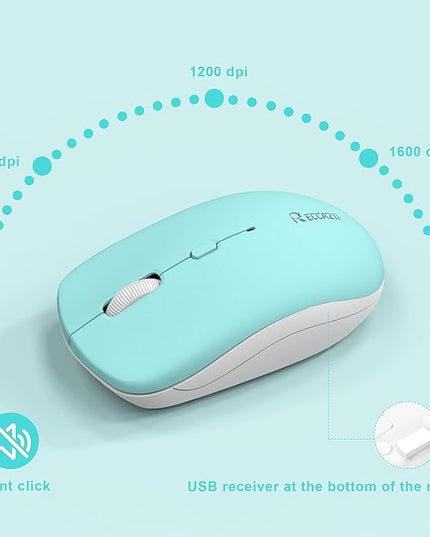 RECCAZR Wireless Keyboard and Mouse Combo, Full-Sized Keyboard and Adjustable DPI Mouse, 2.4GHz USB Receiver, Wireless for PC, Windows, Desktop, Laptop (Blue)
