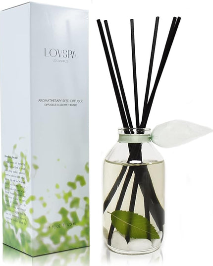 LOVSPA Reed Diffuser Set, Zen White Tea & Ginger Scented Oil Diffuser with Sticks, Home Fragrance Accessories for Bathroom Shelf Decor, Aroma Diffusers for Home or Office Desk, USA Made