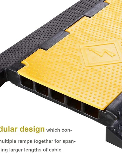 Reliancer 5 Channel Rubber Cable Protector Ramp Traffic Speed Bump 18000lbs Capacity Heavy Duty Cable Protective Cover Ramp Driveway Hose Cord Track Protector Wires Concealer w/Flip-Open Top Cover