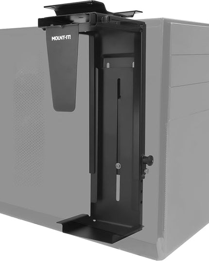 Mount-It! CPU Under Desk Mount Bracket - Computer Tower Wall and Under Counter Holder, 360 Degree Swivel Adjustable Height and Width Wall-Mountable