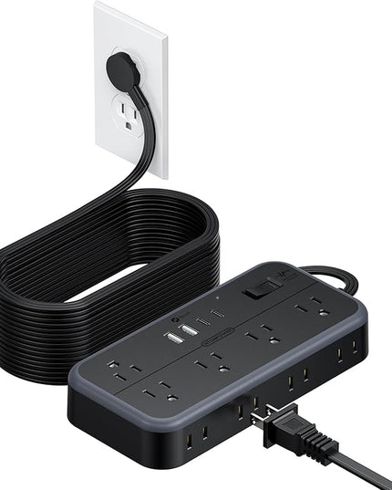 NTONPOWER 25 FT Extension Cord 10 Widely Spaced Outlets, 4 USB Port(2 USB C Port), Ultra Thin Flat Plug Extension Cords 25 Feet, Long Extension Cord for Home Office Garage, Black
