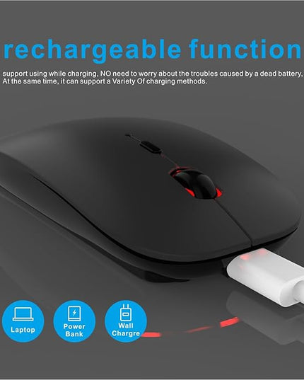 HOTDREAM Bluetooth Wireless Rechargeable Mouse for MacBook Pro/Air/iPad Air/iPad Pro/Laptop/Tablet/iPhone/PC, Bluetooth 5.2/3.0 and 2.4GHz Dual Mode Mouse (Black)