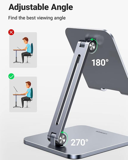 UGREEN Tablet Stand Compatible for iPad Desk Stand Holder Adjustable Aluminum Thicker Base Compatible with iPad Pro Air Mini 13 12.9 11 Inch Home Office Desk Accessories Grey