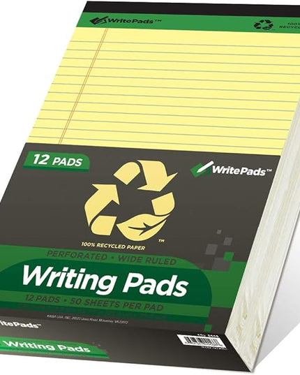 KAISA Legal Notepads 8.5"x11.75"，12pads note pads office supplies Recycled Paper 8.5"x11.75" Wide Ruled 50 sheets Hard Back Notepads 8-1/2"x 11-3/4" Writing Tablet Canary For Office Supplies (Pack of 12) KSU-5668
