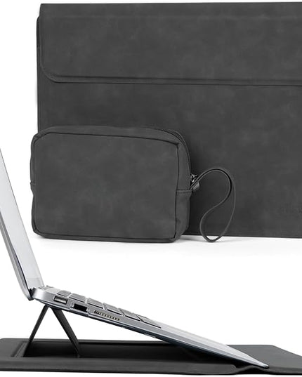 Allinside 13-14 Inch Laptop Sleeve Case for MacBook Pro 14" 2021-2024/MacBook Air 13" 2010-2017/MacBook Pro 13" 2010-2015, Waterproof Matte PU Leather Sleeve Cover with Stand & Accessory Pouch, Black