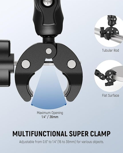 NEEWER Double Super Clamp Mount with Magic Arm, 360° Umbrella Flag Pole Clamp Holder for Desk Photo Studio Light Stand Photography Reflector Scrim Cross Bar Motorcycle Handlebar Stroller Chair, CA160