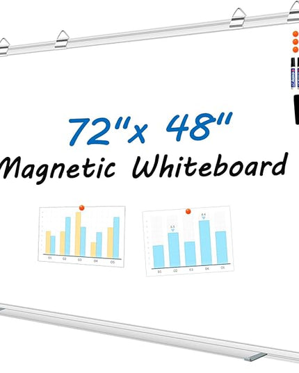 H-Qprobd 6'x4' Large Magnetic White Board Dry Erase Whiteboard with Aluminum Frame, 72"X48" Hanging White Boards for Wall with Long Pen Tray, Presentation Board for Office Classroom Home
