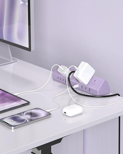 Jgstkcity Desk Clamp Power Strip, 45W Fast Charging Station,4 USB-C, 4 USB-A,1200J Surge Protector,ETL Listed,1875W Extension Cord,Multiple Outlets for Home, Office (Purple, 6 FT Cable)