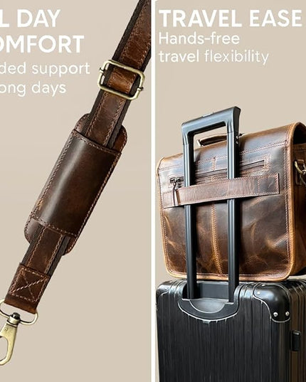 RUSTIC TOWN Leather Messenger Bag for Men - Full Grain Leather Briefcase Laptop Satchel Office Crossbody Travel Bag