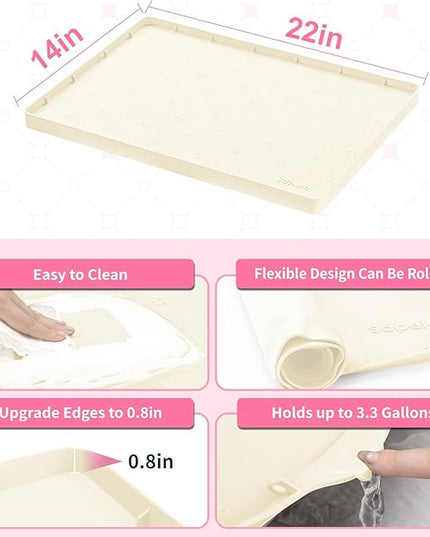 Sdpeia Under Sink Mat 22"×14" Waterproof Silicone Cabinet Liner & Sink Protector for Kitchen & Bathroom, Multi-Purpose Organizers Tray for Pets, Laundry, Cat Litter Mat