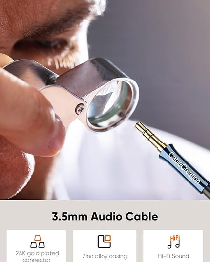 CableCreation 3.5mm Aux Cord 6FT/1.8m, 3.5mm Audio Cable Male to Male, Hi-Fi, 1/8 inch Braided Auxiliary Stereo Jack Cable for Headphone, Car Stereos, Phone, Speaker, Laptops, iPad, Bule