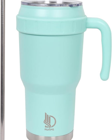 40 Oz Tumbler with Handle & Straw Lid, Insulated Stainless Steel Vacuum Flask, Double Wall Thermal Car Cup for Hot & Cold Drinks, Leak Proof, BPA Free (Mint Blue)