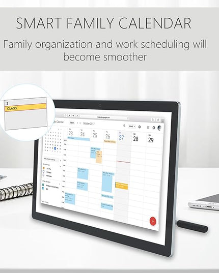 27 inches Touchscreen Digital Calendar & Wall Planners, Smart Whiteboard Calendar for Chore Chart & Work Schedule, Built in Speakers and Camera, Include Wall Mount & Desk Stand