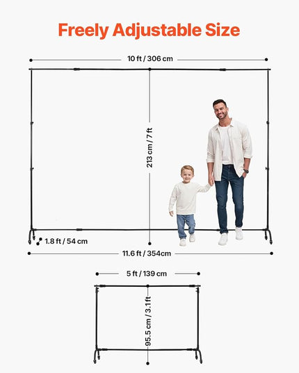 VEVOR Backdrop Stand with Wheels, 7 x 10 ft Adjustable Photo Backdrop Stand Kit, Moveable Background Backdrop Stand, Heavy Duty Projector Screen Stand, for Wedding, Photo Studio & Party