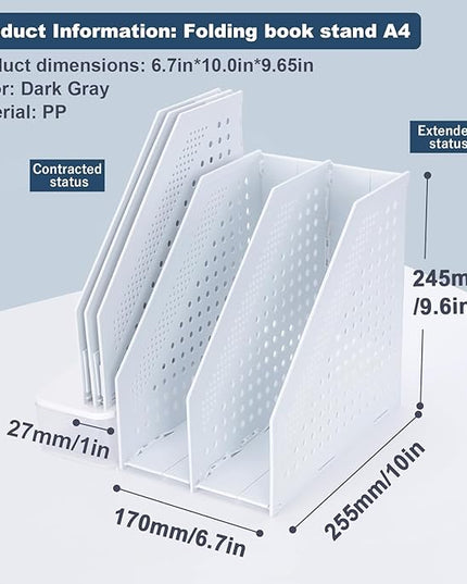Collapsible Magazine File Holder with 2 Vertical Compartments Foldable Binder Holder for Desk Binder Storage Organizer Plastic Magazine Holders for Shelf, Light Gray