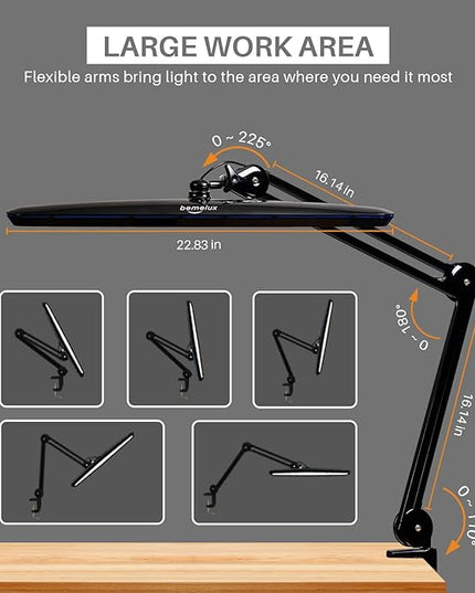 Task Lamp with Clamp, Bright 117PCS LEDs, Metal Swing Arm 24W 2200 Lumen Dimmable Led Desk Lamp for Architect Home Office Study Reading Dorm Workbench Craft, 23 Inch Working Lamp(Black)