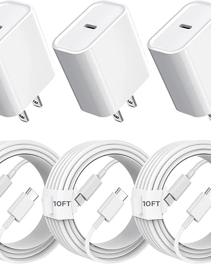 iPhone 16 Charger Fast Charging, 3Pack 20W USB C Fast Charger Plug 10ft USB C to USBC Cable Cord Compatible iPhone 16/16 Pro Max/15 Pro/15 Plus,iPad Air M2 11/13 inch,iPad Pro M4 11/13inch,iPadAir 4/5