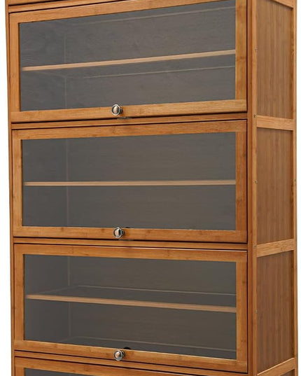 11 Tier Shoe Storage Cabinet, Bamboo Shoe Storage Cabinet Tall, Free Standing Shoe Racks Organizer with Cover, Multi Tier Vertical Shoe Rack Organizer for Entryway Office Living Room