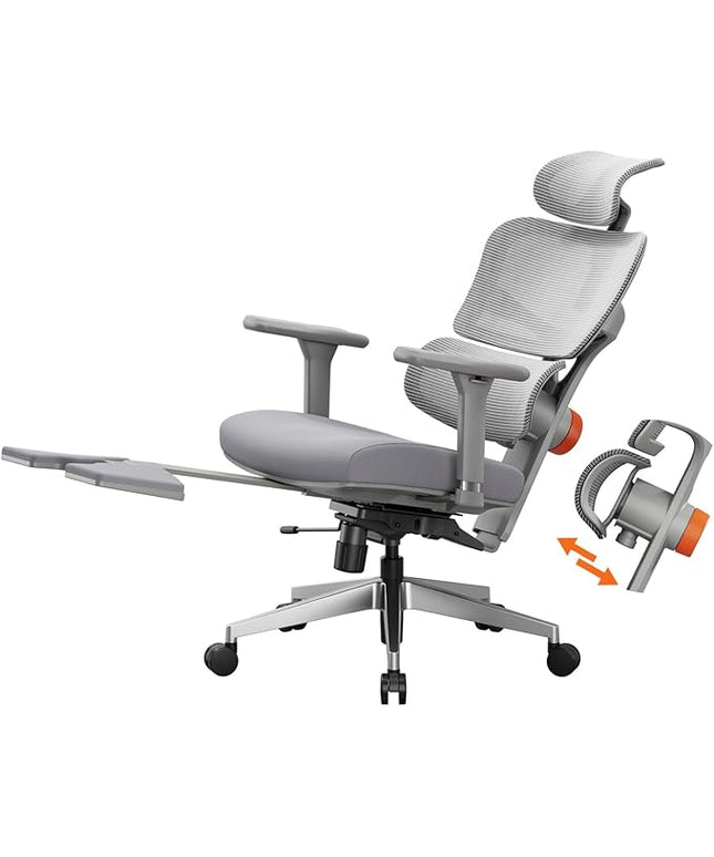Newtral Office Chair Ergonomic - Home Office Desk Chair, Big and Tall Office Chair, Auto-Following Lumbar Support for Back Pain, Adjustable Seat Depth and Height (with Footrest, Gray)