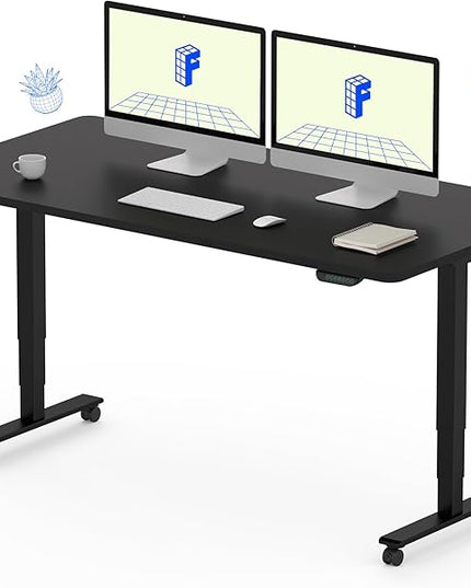 FLEXISPOT E6 MAX Dual Motor 55x28 Inch 3-Stage Heavy Duty Standing Desk, 330lbs Weight Capacity, Height Adjustable Desk w/Cable Management & Wheels (Seamless Black Desktop + Black Frame)
