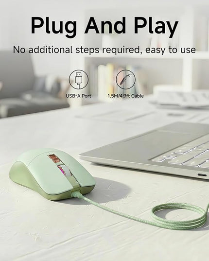 EWEADN G309 Wired Mouse, 7-Button Ergonomic Computer Corded Mouse with 2400 DPI, 4 Adjustment Levels DPI, Optical Office USB Mice with 5FT Cord for Laptop, PC, Desktop, MacBook-Green