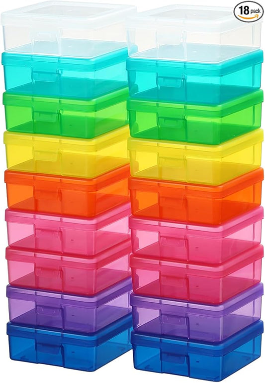 18 Pack Small Colored Plastic Hobby Art Craft Organizer, Mini Plastic Storage Containers with Latching Lid, for Pencil Box, Lego, Crayon