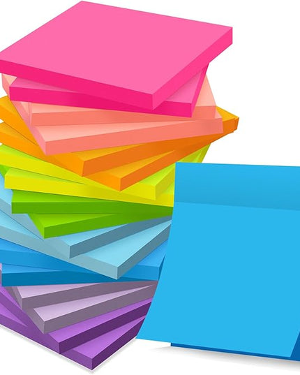(18 Pads) Sticky Notes 3x3 inch, Self-Stick Pads Bright Colors Sticky Note, Recyclable, Easy to Post for Home, Office, Notebook