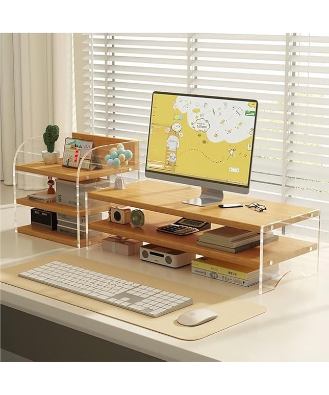 Desktop Monitor Riser Stand with Storage, Acrylic Floating Computer Stand, Multi-Level Desk Shelf Organizer for Home Office Workspace(Natural,2-tier)