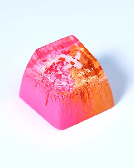 Kohaku Koi Fish Artisan Keycap Pink and Orange Ocean Coral Reef R1 SA Profile Custom Keycaps 1U ESC Handmade Gaming Resin Key Cap Cherry MX Switch Compatible Mechanical Keyboard Koi Lover Gift