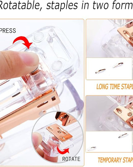 Rose Gold Office Supplies and Accessories, Acrylic Stapler, Staple Remover, Tape Holder, Ballpoint Pen, Scissor, Binder Clips, Staples, Phone Holder, Ruler, Transparent Glue and 300 Notes