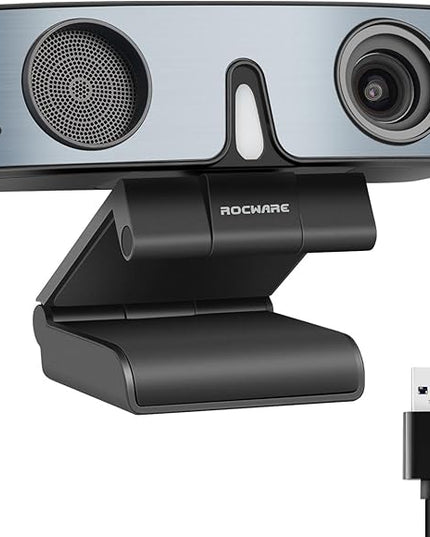 ROCWARE RC28 1080P 60FPS Webcam with Dual Microphones | Cardioid & Omnidirectional Pickup, Hi-Fi Sound, AI Noise Cancellation & Raw Audio Modes for Streaming, Video Calls & Studio-Quality Recording