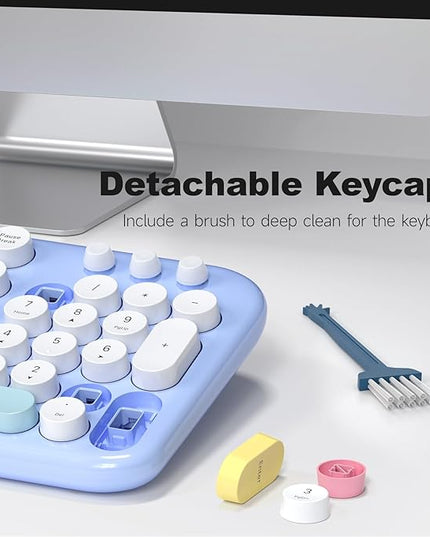 Wireless Keyboard and Mouse Combo, 2.4G Retro Typewriter Keyboard with Number Pad and Cute Ambidextrous Wireless Mouse for Computer Laptop