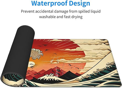 Japanese Wave Sun Gaming Mouse Pad XL, Large Non Slip Rubber Mousepad, Stitched Edges Mouse Pads, Long Extended Mouse Pad,31.5'' X 11.8''