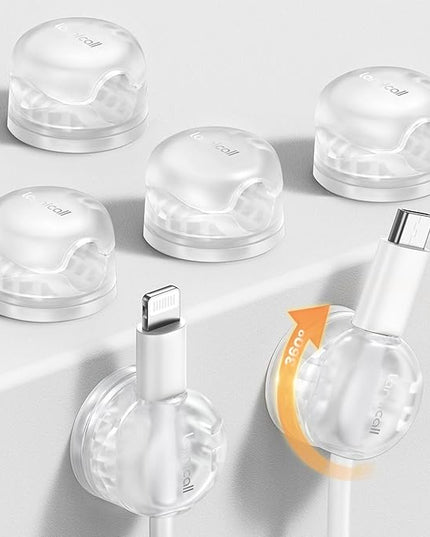 Lamicall 6Pack Clear Rotatable Cord Organizer - [1s Lock] Cable Clips Phone Charger Cord Holder, Desk Cable Management, Adhesive Wire Organizer for Nightstand, Office Accessories, Room Christmas Decor