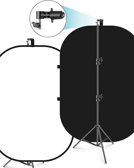Neewer 5x7ft/1.5x2m Chromakey Foldable Backdrop with Stand 8.5ft/2.6m, 2-in-1 Reversible Black White Green Background Panel for Photography Studio, Live Streaming, Video Calls, Games