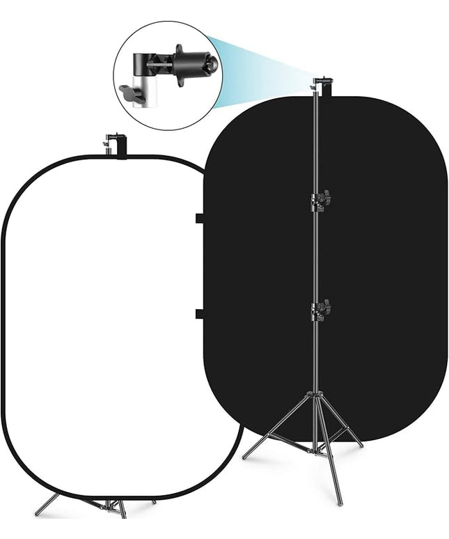Neewer 5x7ft/1.5x2m Chromakey Foldable Backdrop with Stand 8.5ft/2.6m, 2-in-1 Reversible Black White Green Background Panel for Photography Studio, Live Streaming, Video Calls, Games