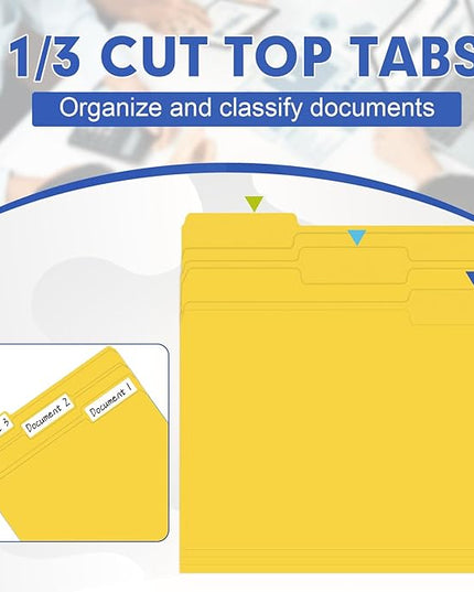 File Folder, HERKKA 30 Pack 1/3 Cut Tab File Folders, File Folders Great for Organizing and Filing, Letter Size, Yellow