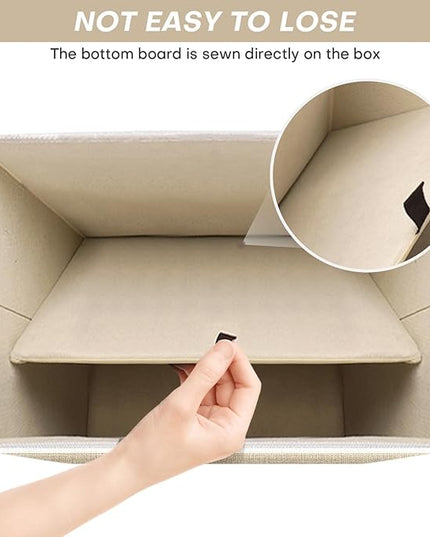 Large 17" 42 Quarts Collapsible Stackable Storage Bins with Lids [3-Pack] Foldable Fabric Linen Storage Boxes Cube, Closet Organizer Baskets with Label (16.7 x 12 x 12, Beige & White)