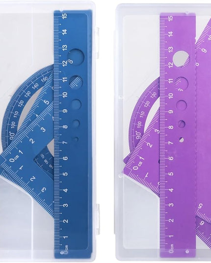Honagu Triangular Ruler Set, 8 Pieces/2 Sets Aluminum Alloy Ruler, Metal Drafting Ruler, Geometric Protractor for Students, Draftsmen, Engineers, School Office Supplies (Blue+Purple)