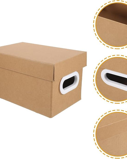 jojofuny Kraft Storage Box with Lid Thickened Document Organizer Portable Handled Storage Container for Office File and Desktop