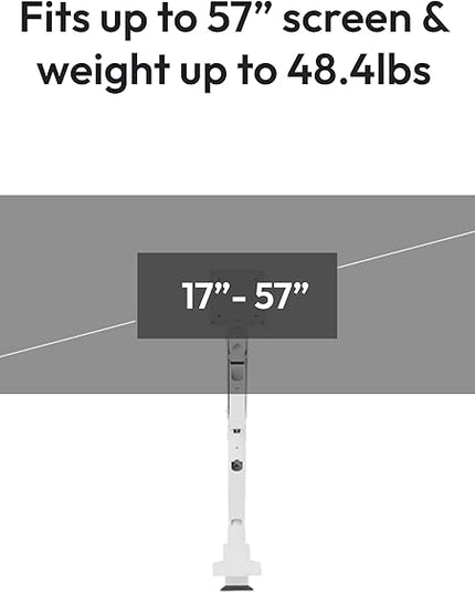 Pixio PS2S Titan White Ultrawide Mega Heavy-Duty Premium Single Monitor Arm Stand fits up to 57 inch Monitors Holds up to 59.4lbs VESA Compatible Integrated Cable Management