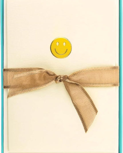Graphique Smiley Face La Petite Presse Boxed Notecards - 10 Embossed and Embellished Gold Foil Yellow Smiley Face Emoji Blank Cards with Matching Envelopes, 3.25"" x 4.75""" (L1333CB)