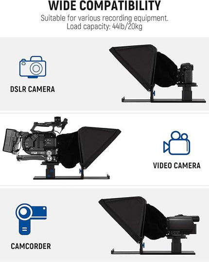 NEEWER Teleprompter X16 with RT113 Remote & App Control, 16" Beamsplitter, Aluminum Alloy Foldable Design, QR Plate Compatible with 501PL iPad Android Tablet Camera Camcorder Up to 44lb/20kg