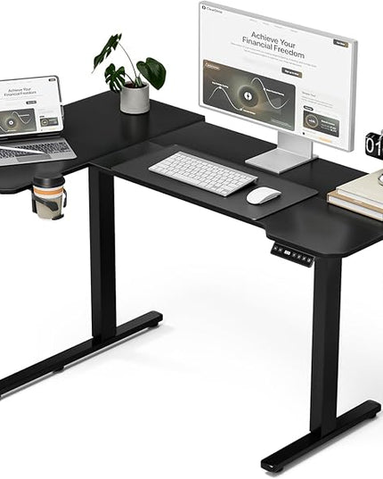 51" Reversiable L-Shaped Electric Standing Desk Adjustable Height Gaming Stand Up Corner Desk Sit Stand Home Office Computer Desk with Splice Board,Black Top