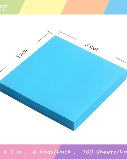 Sticky Notes 3x3 Self-Stick Notes Pads with 6 Bright Colors, Easy to Post for Office, School, Home, 6 Pads/Pack, 100 Sheets/Pad (Blue)