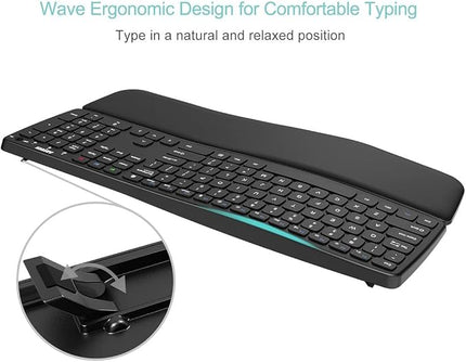 Arteck Bluetooth Keyboard Universal Wave Comfortable Keypad with Palm Rest Multi-Device Full Size Wireless Keyboard for Windows iOS iPad OS Android, Computer Desktop Laptop Surface Tablet Smartphone